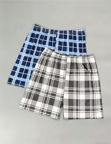 Men's Plaid Lounge Shorts 2-Pack, Breathable Sleep Shorts Multiple Patterns Loose-Fit Home Wear in Saudi Arabia