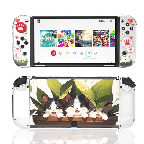 حافظة NANANINO الواقية لجهاز Switch OLED - غلاف صلب لطيف مزود بمسند وواقي شاشة ومقبضين للإبهام - غطاء الكل في واحد قابل للإرساء للفتيات، متوافق مع وحدة تحكم Switch OLED in Kuwait