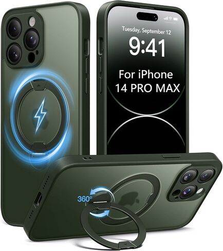 حامل مغناطيسي غير قابل للكسر لهاتف iPhone 16 Pro Max، [مضاد للانزلاق] [حماية من الدرجة العسكرية] [متوافق مع MagSafe] غطاء هاتف شحن لاسلكي نحيف شفاف غير لامع، أسود in Kuwait