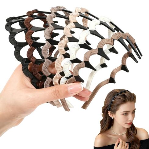 Auseibeely 6 Pcs Zig Zag Headbands for Women, Non Slip Wavy Comb Headband with Teeth, Plastic U Shape High Skull Headband for Girls Teen Men, Fashion 90s Hair Accessories, Black, Brown, White in Saudi Arabia