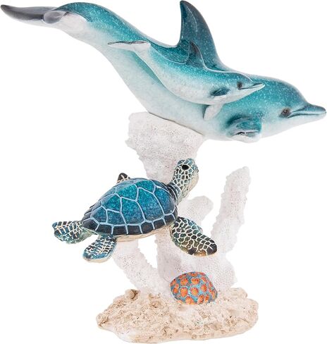 Dolphins and Sea Turtle Swimming on Coral Reef – Ocean Figurine Coastal Tabletop Decor | Sea Life Sculpture Beach House Nautical Room Accents (10.75 x 9.5 in) by Corner Merchant in Saudi Arabia