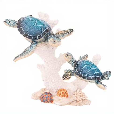 Dolphins and Sea Turtle Swimming on Coral Reef – Ocean Figurine Coastal Tabletop Decor | Sea Life Sculpture Beach House Nautical Room Accents (10.75 x 9.5 in) by Corner Merchant in Saudi Arabia