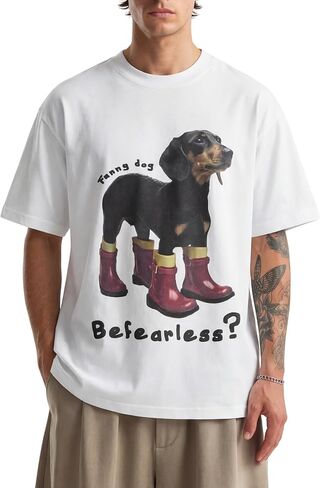Vamtac Mens Oversized Graphic T Shirt 100% Cotton, Vintage Dog Print Tee, Casual Crew Neck Short Sleeve Streetwear in Saudi Arabia