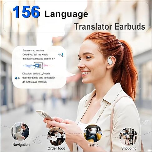 سماعات أذن للترجمة بتقنية الذكاء الاصطناعي في الوقت الحقيقي، سماعات أذن لمترجم اللغة 156، سماعات بلوتوث 6.0 مع حافظة حماية مغناطيسية مع خاصية إلغاء الضوضاء النشطة، جهاز ترجمة 3 في 1. (الجلد) in Kuwait