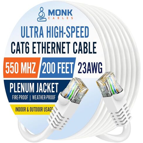 كابلات مونك | كابل إيثرنت CAT6 | الجلسة المكتملة | يو تي بي، 23AWG، 550 ميجا هرتز | معتمد من DSX-8000 | الكابل الأكثر اعتماداً في السوق بأكمله (200 قدم) in Kuwait