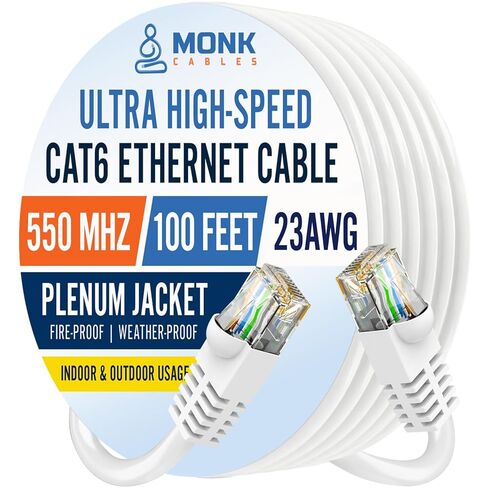كابلات مونك | كابل إيثرنت CAT6 | الجلسة المكتملة | يو تي بي، 23AWG، 550 ميجا هرتز | معتمد من DSX-8000 | الكابل الأكثر اعتماداً في السوق بأكمله (200 قدم) in Kuwait