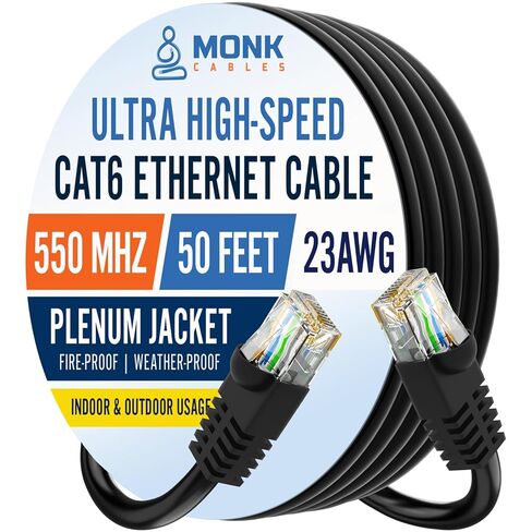 كابلات مونك | كابل إيثرنت CAT6 | الجلسة المكتملة | يو تي بي، 23AWG، 550 ميجا هرتز | معتمد من DSX-8000 | الكابل الأكثر اعتماداً في السوق بأكمله (200 قدم) in Kuwait