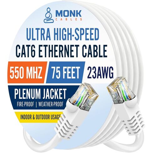 كابلات مونك | كابل إيثرنت CAT6 | الجلسة المكتملة | يو تي بي، 23AWG، 550 ميجا هرتز | معتمد من DSX-8000 | الكابل الأكثر اعتماداً في السوق بأكمله (200 قدم) in Kuwait