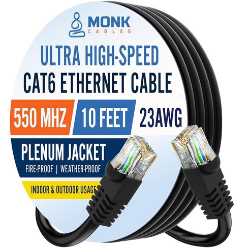 كابلات مونك | كابل إيثرنت CAT6 | الجلسة المكتملة | يو تي بي، 23AWG، 550 ميجا هرتز | معتمد من DSX-8000 | الكابل الأكثر اعتماداً في السوق بأكمله (200 قدم) in Kuwait