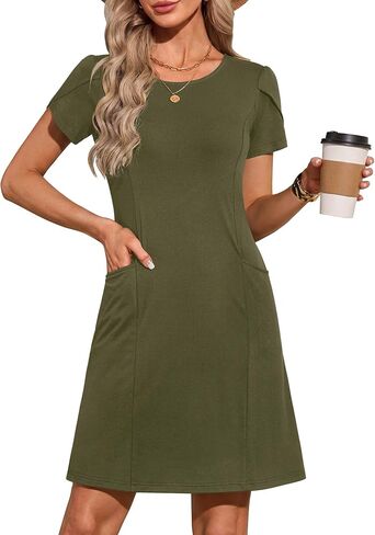 فستان Zattcas للسيدات 2026 صيفي غير رسمي بأكمام قصيرة فستان قصير فضفاض واسع على شكل حرف A فستان صيفي للشاطئ مع جيوب in Kuwait