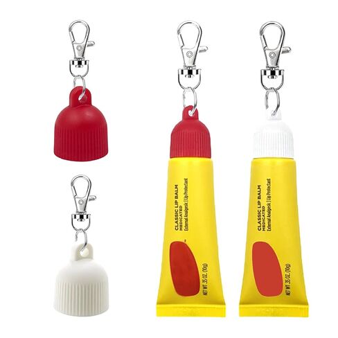 【4-Pack】Lip Balm Cap Holder with Keychain, Portable Replacement Cover Compatible with Carmex Classic Lip Balm 0.35 oz, Leak-Proof Design, Never Lose Your Lip Gloss Again in Saudi Arabia