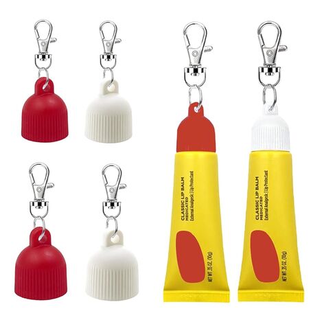 【4-Pack】Lip Balm Cap Holder with Keychain, Portable Replacement Cover Compatible with Carmex Classic Lip Balm 0.35 oz, Leak-Proof Design, Never Lose Your Lip Gloss Again in Saudi Arabia