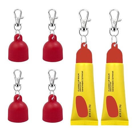 【4-Pack】Lip Balm Cap Holder with Keychain, Portable Replacement Cover Compatible with Carmex Classic Lip Balm 0.35 oz, Leak-Proof Design, Never Lose Your Lip Gloss Again in Saudi Arabia