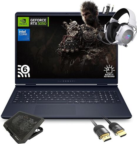 كمبيوتر محمول للألعاب Dell Alienware 16 Aurora AC16250، Intel Core 7 240H، NVIDIA GeForce RTX 5050، 16 بوصة WQXGA 120 هرتز IPS، ذاكرة الوصول العشوائي 32 جيجابايت، 2 تيرابايت SSD، WiFi 6، مع كابل HDMI للوحة التبريد Mytrix، Windows 11 Pro in Kuwait