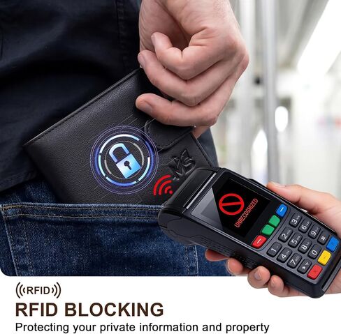 محافظ جلدية للرجال ثنائية الطي، قفل RFID، تصميم ذو سعة كبيرة مع جيب للعملات المعدنية ومشبك للنقود، نمط عمل عصري، محافظ جلدية للرجال بسحاب، أسود in Saudi Arabia