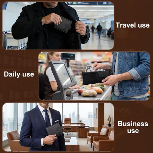 محافظ جلدية للرجال ثنائية الطي، قفل RFID، تصميم ذو سعة كبيرة مع جيب للعملات المعدنية ومشبك للنقود، نمط عمل عصري، محافظ جلدية للرجال بسحاب، أسود in Saudi Arabia