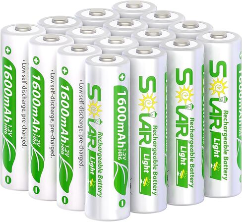 بطاريات AA قابلة لإعادة الشحن للأضواء الشمسية، NiMH 1.2V 1600mAh، مشحونة مسبقًا منخفضة التفريغ الذاتي، 16 حزمة بديلة للحديقة الخارجية، المسار، سطح السفينة/السياج وأضواء سلسلة الطاقة الشمسية in Kuwait