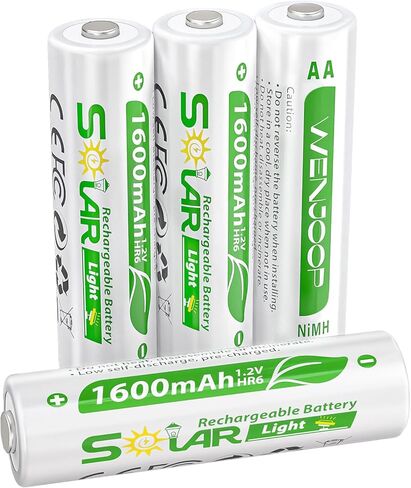 بطاريات AA قابلة لإعادة الشحن للأضواء الشمسية، NiMH 1.2V 1600mAh، مشحونة مسبقًا منخفضة التفريغ الذاتي، 16 حزمة بديلة للحديقة الخارجية، المسار، سطح السفينة/السياج وأضواء سلسلة الطاقة الشمسية in Kuwait