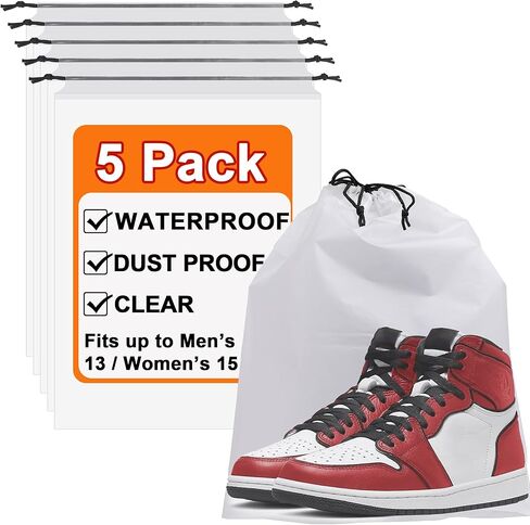 18 Pack Clear Shoe Storage Bags for Travel – 15.7" x 11.8" Waterproof Reusable Drawstring Organizers for Shoes, Clothes & Toiletries, Keep Luggage Neat and Odor-Free in Kuwait