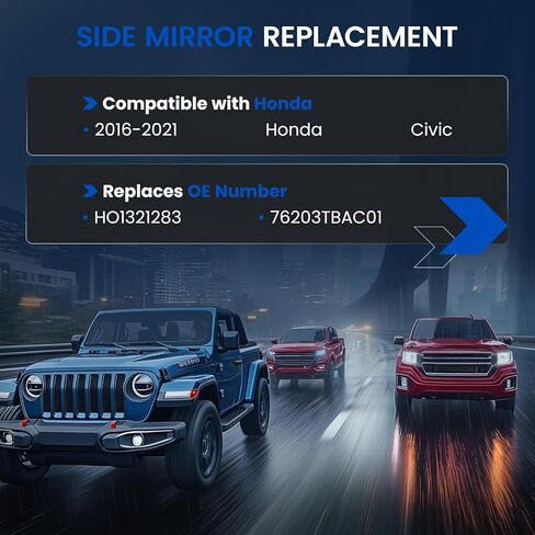 زجاج مرآة مُسخن على الجانب الأيسر للسائق متوافق مع Honda Civic 2016-2021 مرآة الرؤية الخلفية للسائق على الجانب الأيسر زجاج محدب مع لوحة دعم يستبدل 76203TBAA01 HO1325127 in Saudi Arabia