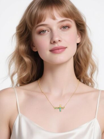 14K Gold Mustard Seed Sideways Cross Necklace for Women Turquoise Mountain Sun Pendant Christian Faith Jewelry First Communion Baptism Confirmation Gifts for Hikers, Climbers and Nature Lovers in Saudi Arabia