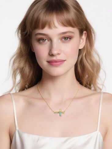 14K Gold Mustard Seed Sideways Cross Necklace for Women Turquoise Mountain Sun Pendant Christian Faith Jewelry First Communion Baptism Confirmation Gifts for Hikers, Climbers and Nature Lovers in Saudi Arabia