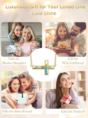 14K Gold Mustard Seed Sideways Cross Necklace for Women Turquoise Mountain Sun Pendant Christian Faith Jewelry First Communion Baptism Confirmation Gifts for Hikers, Climbers and Nature Lovers in Saudi Arabia