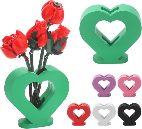 مزهرية لزهور ليغو 40524 40747 40725 40460، حامل عرض خشبي على شكل قلب لمجموعة بناء باقة زهور ليغو - تجميع سهل بدون أدوات، لعشاق ليغو، ديكور المنزل والمكتب in Kuwait