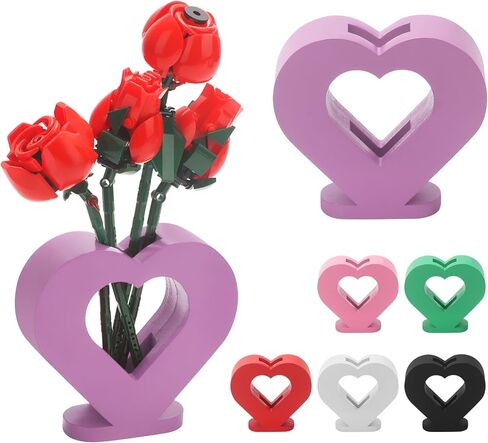 مزهرية لزهور ليغو 40524 40747 40725 40460، حامل عرض خشبي على شكل قلب لمجموعة بناء باقة زهور ليغو - تجميع سهل بدون أدوات، لعشاق ليغو، ديكور المنزل والمكتب in Kuwait