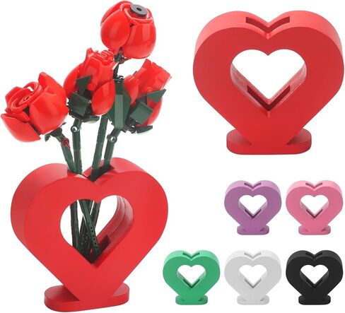 مزهرية لزهور ليغو 40524 40747 40725 40460، حامل عرض خشبي على شكل قلب لمجموعة بناء باقة زهور ليغو - تجميع سهل بدون أدوات، لعشاق ليغو، ديكور المنزل والمكتب in Kuwait