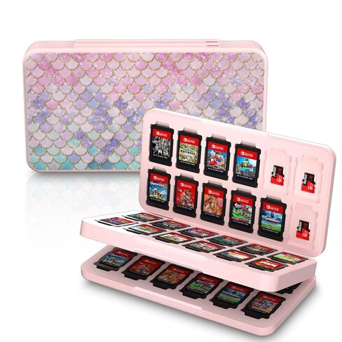 NANANINO Game Card Case for Switch/OLED/Switch 2, Pink Snow Mountain Pattern, 24 Game Card Slots, 24 Micro SD Card Slots, Portable Cartridge Holder in Saudi Arabia