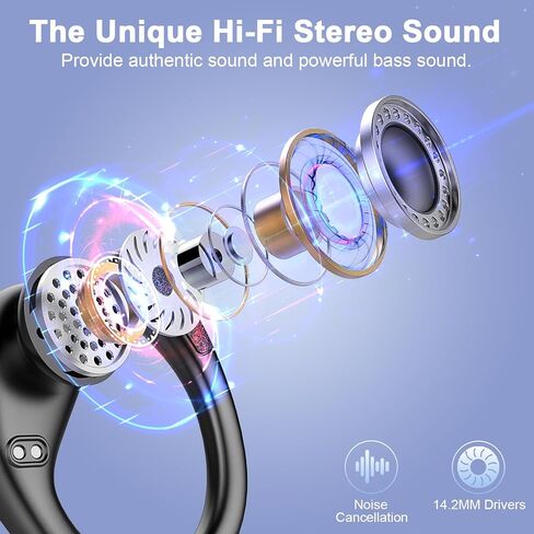 Wireless Earbuds, 75Hrs Bluetooth 5.4 Headphones Sport, Bluetooth Earbuds with ENC Noise Canceling Mic, Bass Stereo Wireless Earphones IP7 Waterproof Over Ear Buds with Earhooks for Running, Silver in Saudi Arabia