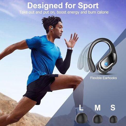 Wireless Earbuds, 75Hrs Bluetooth 5.4 Headphones Sport, Bluetooth Earbuds with ENC Noise Canceling Mic, Bass Stereo Wireless Earphones IP7 Waterproof Over Ear Buds with Earhooks for Running, Silver in Saudi Arabia