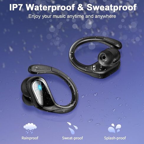 Wireless Earbuds, 75Hrs Bluetooth 5.4 Headphones Sport, Bluetooth Earbuds with ENC Noise Canceling Mic, Bass Stereo Wireless Earphones IP7 Waterproof Over Ear Buds with Earhooks for Running, Silver in Saudi Arabia