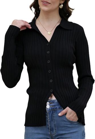 سترات Dressmine كارديجان للنساء خفيفة الوزن وطويلة، سترة كاجوال بأزرار سفلية مناسبة لملابس الخريف in Kuwait