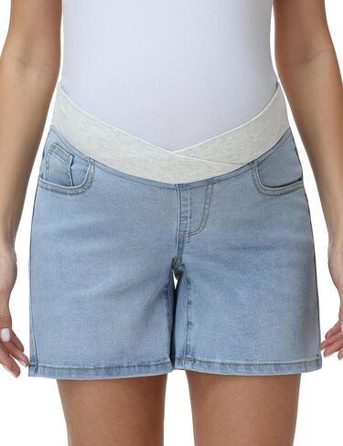Foucome Women's Maternity Jean Shorts Under Belly Trendy Stretchy Denim Shorts Summer Pregnancy Shorts in Saudi Arabia