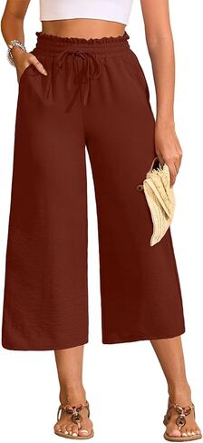 سراويل كابري نسائية واسعة الساق صيفية للشاطئ سراويل كابري عالية الخصر سراويل عمل فضفاضة مع جيوب in Kuwait