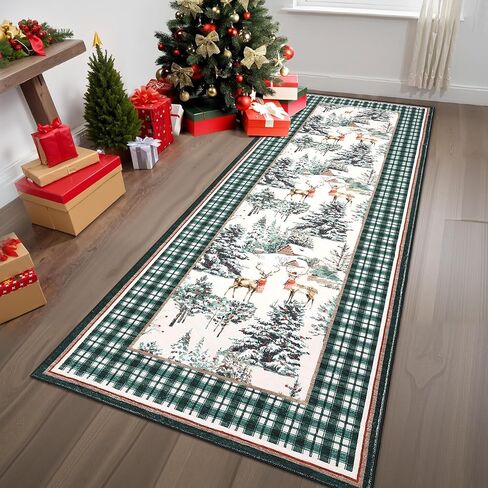 garveehome عيد الميلاد قابل للغسل عداء البساط 2x6، عطلة الديكور العدائين للمطبخ لينة منخفضة كومة شجرة عيد الميلاد وسجادة الغزلان عدم الانزلاق السجاد الطويل لغرفة المعيشة مدخل الغسيل، أسود in Saudi Arabia