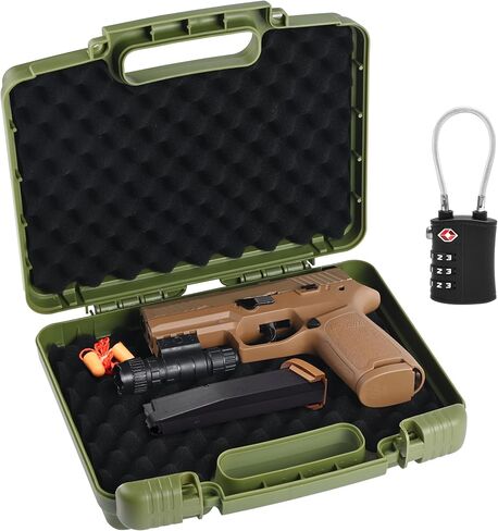 حافظة مسدسات وردية اللون قابلة للقفل مقاس 9 ملم - حقيبة سفر للأسلحة النارية معتمدة من إدارة أمن المواصلات الأمريكية مع قفل واحد من إدارة أمن المواصلات الأمريكية، وحافظة مسدس ذات غلاف صلب للمسدس والمسدس، مقاس 10.3 بوصة × 8.8 بوصة × 3 بوصة in Kuwait