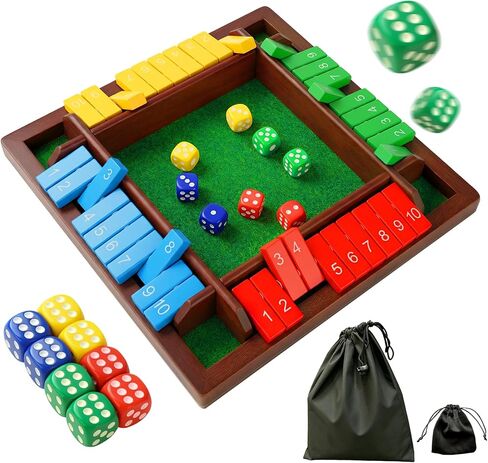 لعبة Shut The Box Dice لعدد 2-4 لاعبين، لعبة الرياضيات والاستراتيجية على الطاولة الخشبية مع 8 نرد وحقيبة تخزين مخملية، لعبة لوح عائلية كلاسيكية للمنزل أو الحفلات أو الحانة in Saudi Arabia