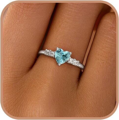 925 Sterling Silver Heart Rings for Women Aquamarine Blue Cubic Zirconia March Birthstone Rings Promise Ring for Her Eternity Ring Engagement Wedding Band Purity Ring Birthday Mothers Day Gifts in Saudi Arabia