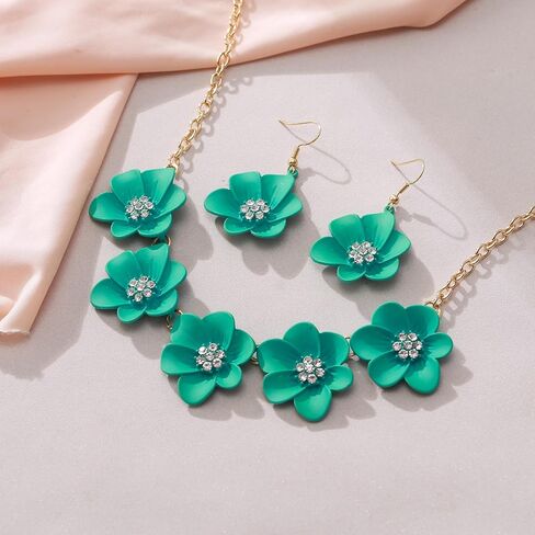 Summer Flower Necklace Earring for Women, Charm Gorgeous Crystal Dancing Party Bridal Elegant for Daily Brides Necklaces Earrings Jewelry Set in Saudi Arabia