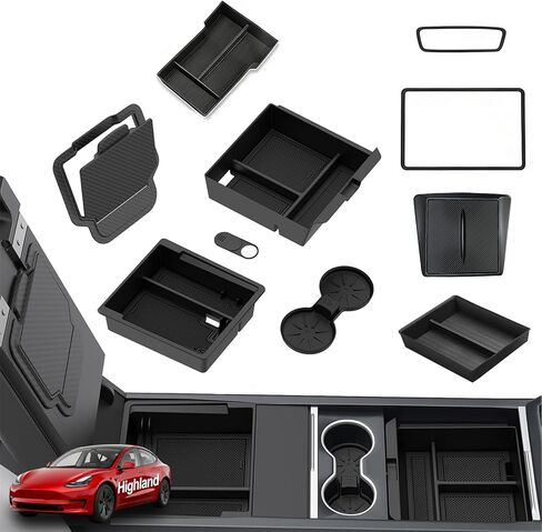 10PCS Center Console Organizer Tray Fits for Tesla Model Y Juniper 2025-2026,All-Weather Storage Boxes,Cup Holder,Charging Pad,Camera Privacy Cover,Screen Protector Interior Accessories in Saudi Arabia