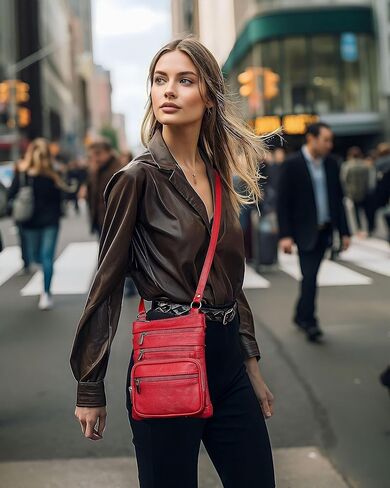 محفظة كروس جلدية للنساء من كريديز - حقيبة سفر مزودة بـ 4 سحابات، محفظة ناعمة ومتينة للنساء عصرية in Kuwait