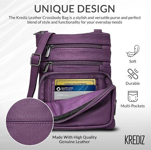 محفظة كروس جلدية للنساء من كريديز - حقيبة سفر مزودة بـ 4 سحابات، محفظة ناعمة ومتينة للنساء عصرية in Kuwait