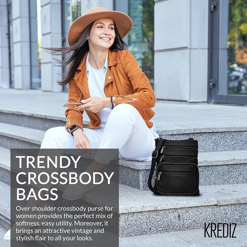 محفظة كروس جلدية للنساء من كريديز - حقيبة سفر مزودة بـ 4 سحابات، محفظة ناعمة ومتينة للنساء عصرية in Kuwait