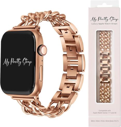 حزام My Pretty - حزام متوافق مع سوار ساعة Apple، حزام بديل من الفولاذ المقاوم للصدأ لساعة iWatch - سهل تغيير الحجم، لا حاجة لأي أداة، يناسب معظم المعصم - متوافق مع السلسلة 1-11، SE وUltra in Kuwait