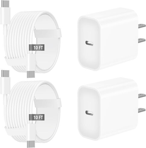 Fast iPhone Charger 10FT, [MFi Certified] Extra Long Charge Fast Charging 2Pack 20W USB C Wall Charger Block Plug 10FT Lightning Cable Cord Compatible for iPhone 14/14 Pro/14 Pro Max/13/12/11/XS/XR/X in Saudi Arabia