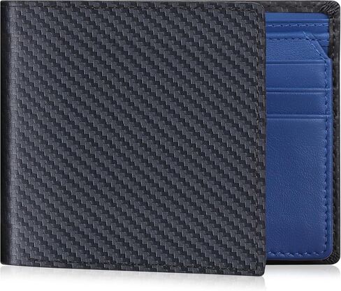 محافظ جلدية من ألياف الكربون للرجال من VISOUL ثنائية الطي مع خاصية حجب RFID، محفظة مصممة قابلة للطي مع نافذة واحدة لبطاقة الهوية للرجال (أسود + برتقالي) in Kuwait