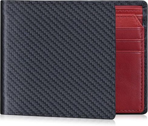 محافظ جلدية من ألياف الكربون للرجال من VISOUL ثنائية الطي مع خاصية حجب RFID، محفظة مصممة قابلة للطي مع نافذة واحدة لبطاقة الهوية للرجال (أسود + برتقالي) in Kuwait